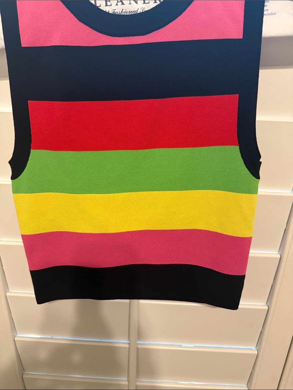 The Kooples Navy Tank Top with Pink, Red, Green & Yellow Stripes